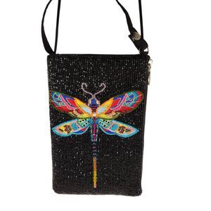 Dragonfly Black  Beaded Bag Purse Crossbody Sparkly Bamboo Trading Company